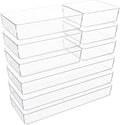 Clear Plastic Drawer Organizer Set for Kitchen, Bathroom, Office, Cosmetics & Tools - Multifunctional Storage Trays with Adjustable Dividers, Space-Saving Transparent Design (Clear, 9 Pcs)