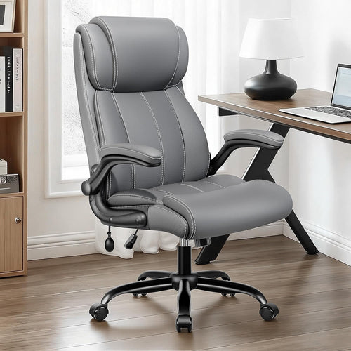BESTFAIR Ergonomic Office Chair - Desk Computer Chair, Leather High Back Executive Chairs with Adjustable Lumbar Support for Adults, Rolling Swivel Tilt, Gray