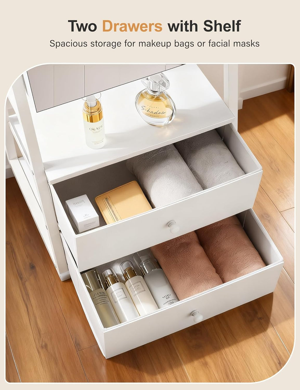 Nicetree Jewelry Cabinet Armoire with 2 Drawers, Lockable Standing Mirror Jewelry Cabinet, Full Length Mirror with Jewelry Storage, Gift Idea, White