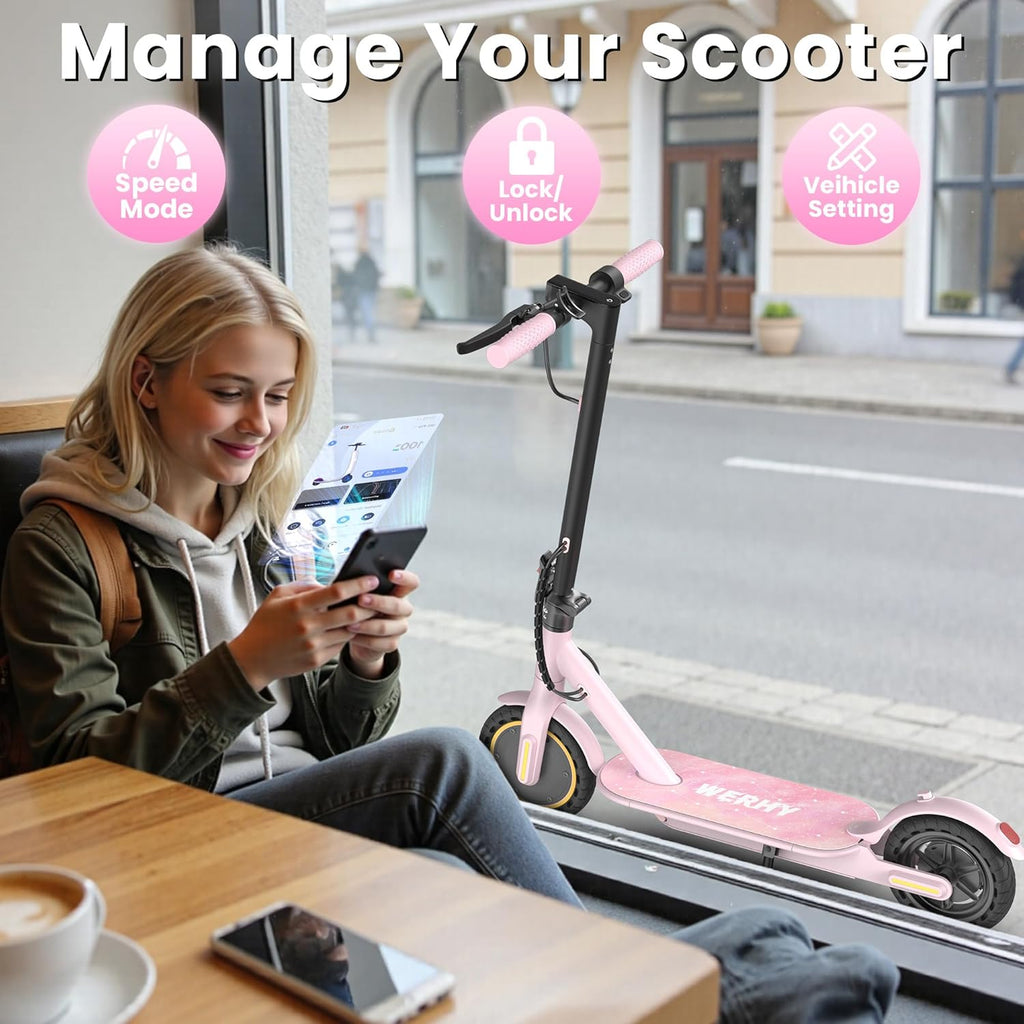 WERHY Foldable Kids Electric Scooter, 350W Motor, Max 12/16Miles Long Range, 19 MPH Max Speed, 8.5" Solid Tire, Lightweight Foldable E-Scooter with Dual Braking, Digital Display, Cruise Control