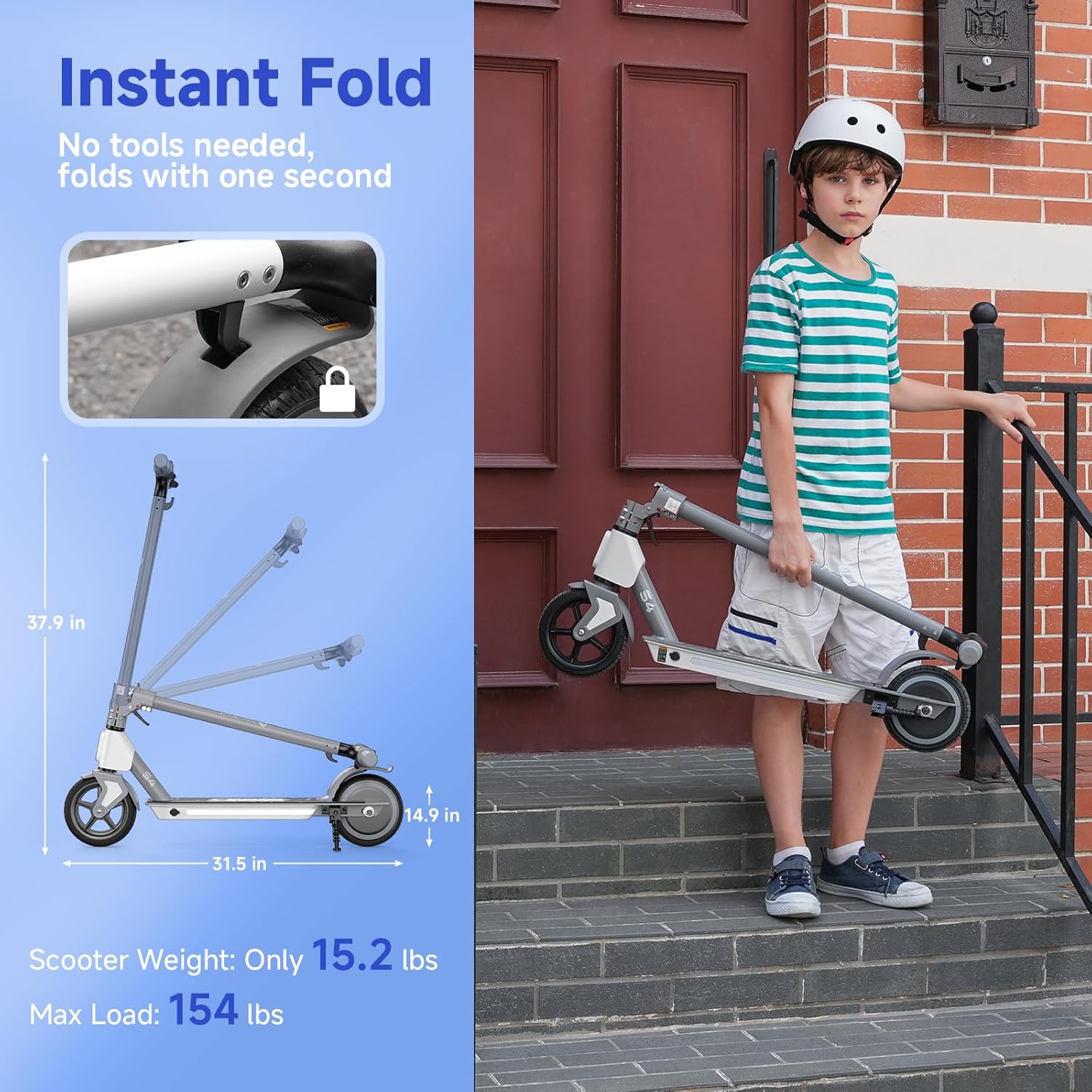 isinwheel S4 Electric Scooter for Kids Ages 6-14, 200W Foldable Kids Electric Scooter with 3 Speeds (5/8/12 Mph), LED Display, Colorful Lights, Gift for Kid