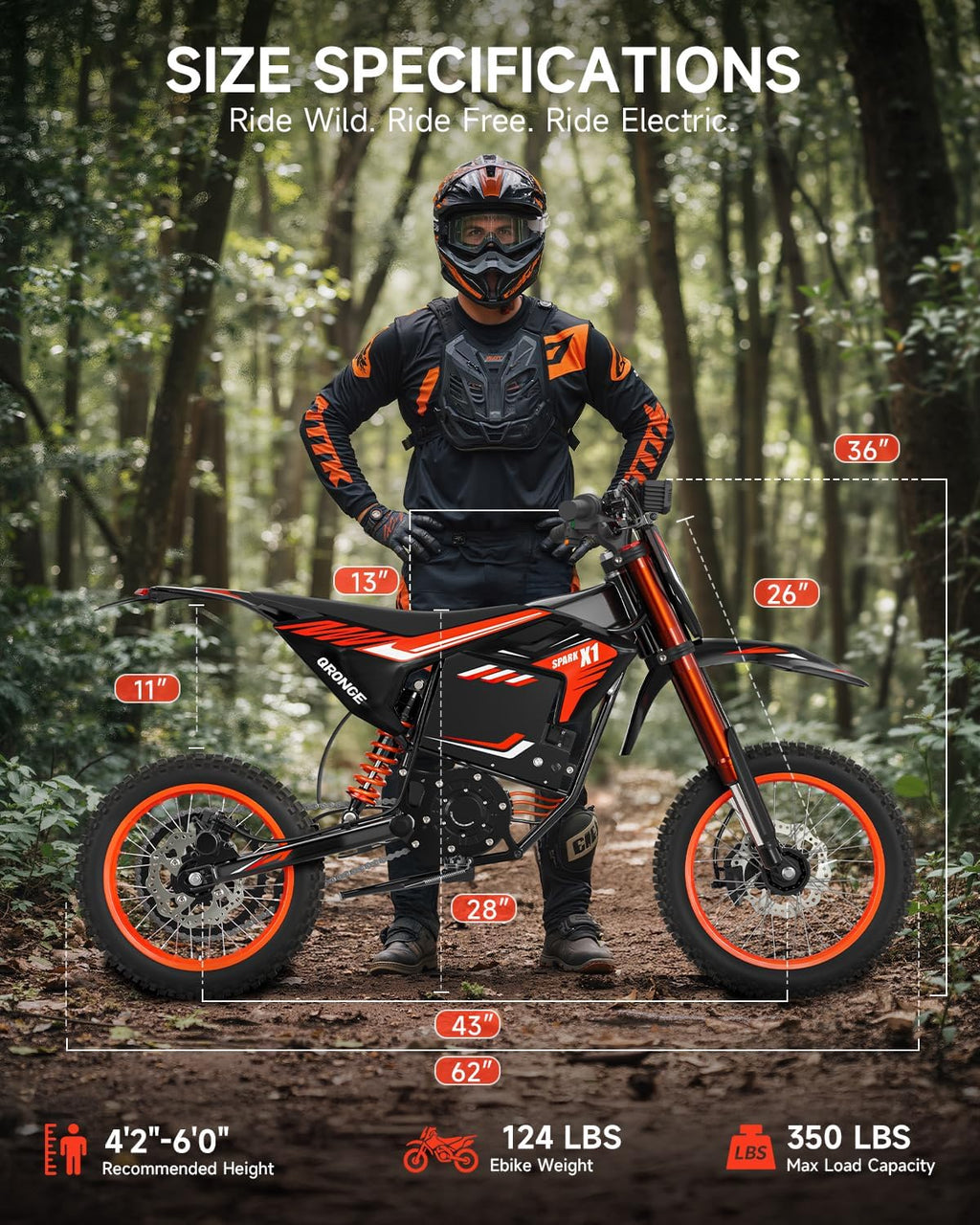 X1 Spark Electric Dirt Bike, 4500W Peak Mid-Drive motor Motor Electric Motorcycle, 60V 28.8Ah Battery, 50MPH & 60 Mile Range, Full Suspension Off Road E Bike for Teens & Adults 13+, 3 Speed Modes