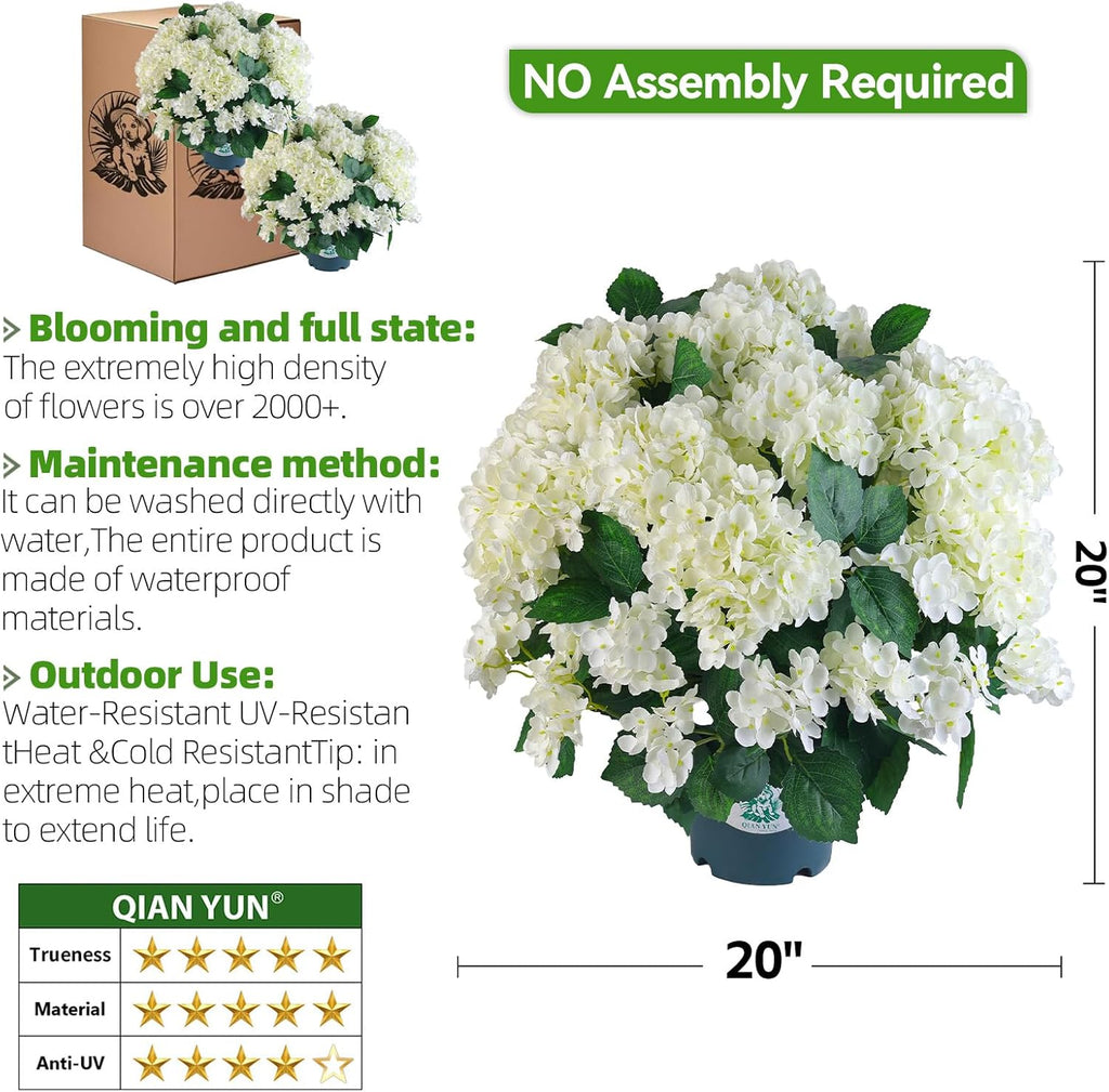 QIANYUN Artificial Hydrangea Bush – 20 Inch Potted Faux Hydrangea Plant, UV Resistant Outdoor Hydrangea Artificial Plants for Front Porch, Garden, Patio & Indoor Decor