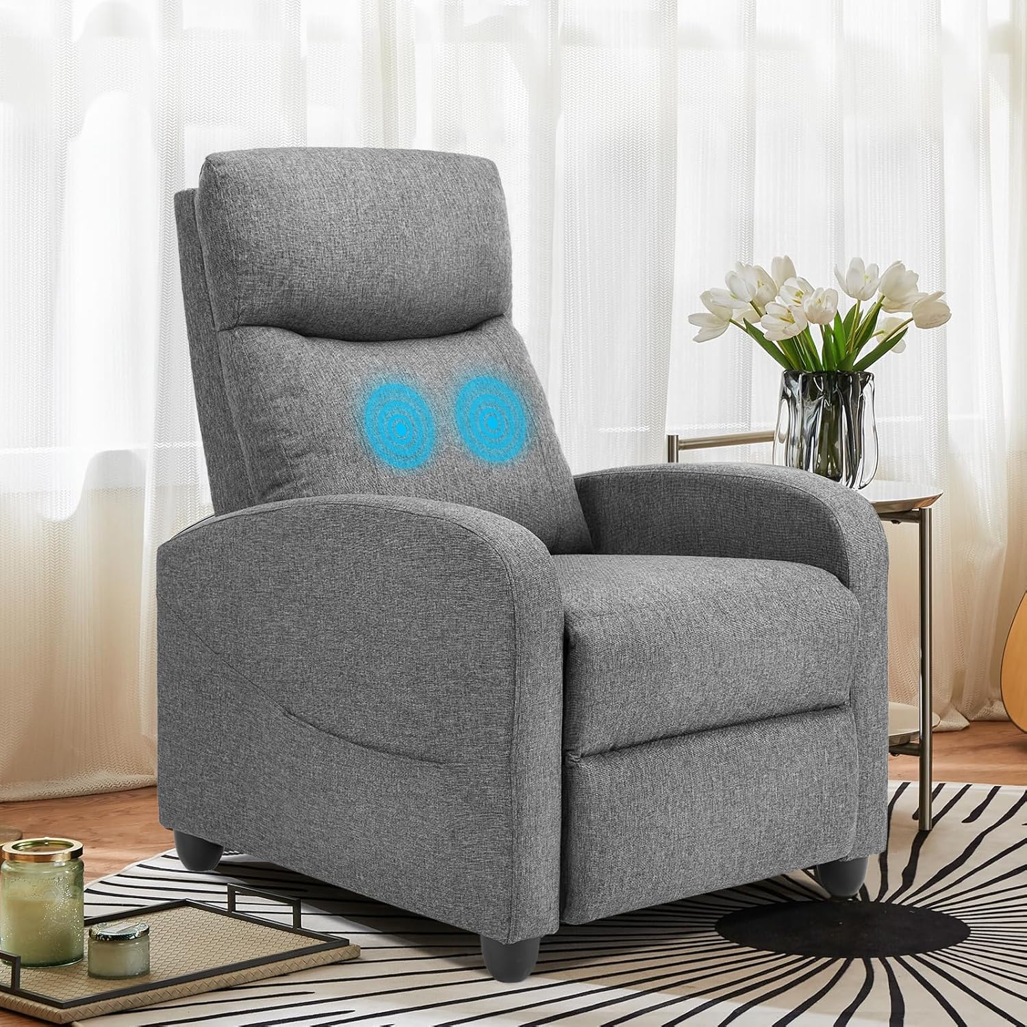 Sweetcrispy Massage Recliner Chair for Adults, Adjustable Home Theater Seating with Lumbar Support for Living Room, Modern Fabric Reclining, Grey