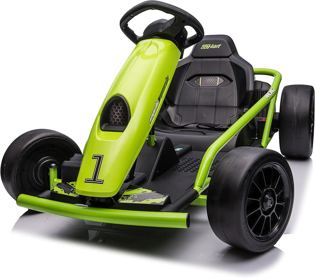 24V Go Kart for Kids 8-12 Years, 300W*2 Extra Powerful Motors, 9Ah Large Battery 8.1MPH High Speed Drifting with Music, Horn,Max Load 155lbs Outdoor Ride On Toy for Teens (Green)