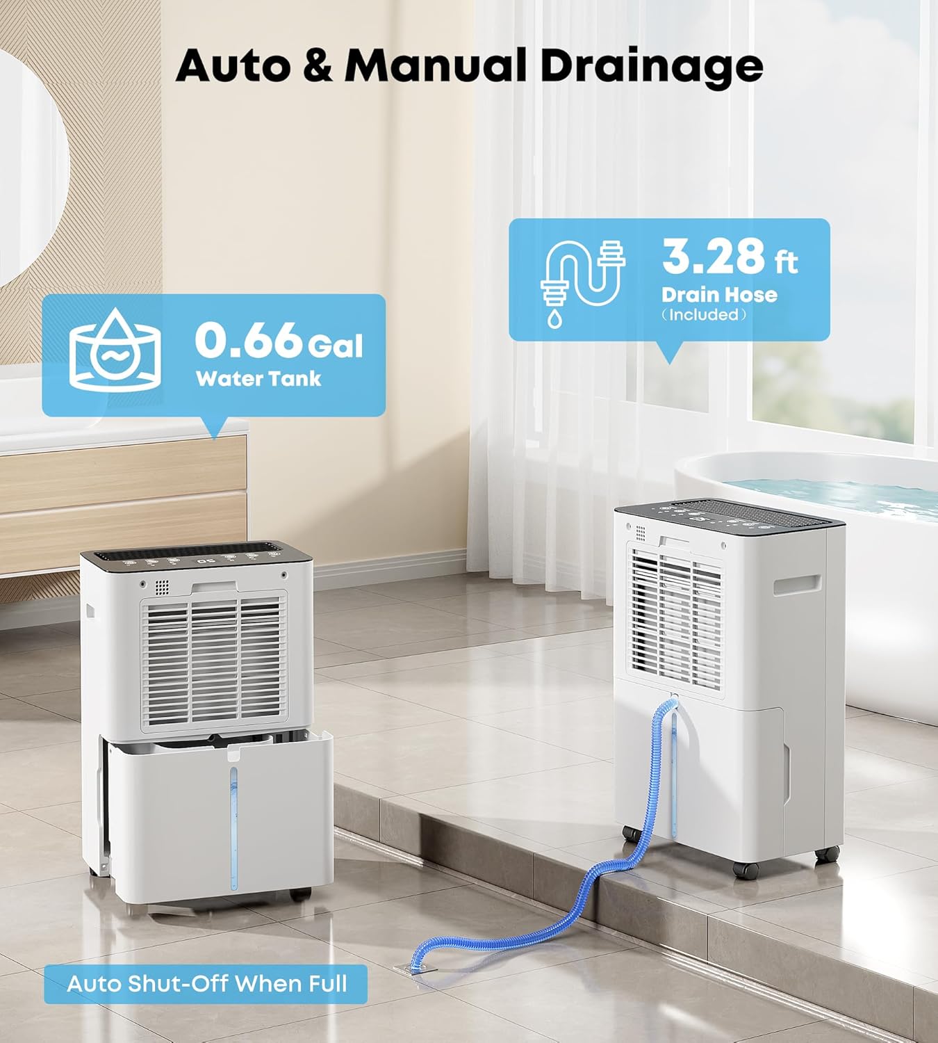 2500 Sq.Ft Dehumidifier for Basement, 32 Pint Dehumidifiers for Home with Drain Hose, Ultra Quiet 32dB, Smart Humidity Control, 24H Timer, Energy Efficient, Portable for Bedroom, Bathroom, RV