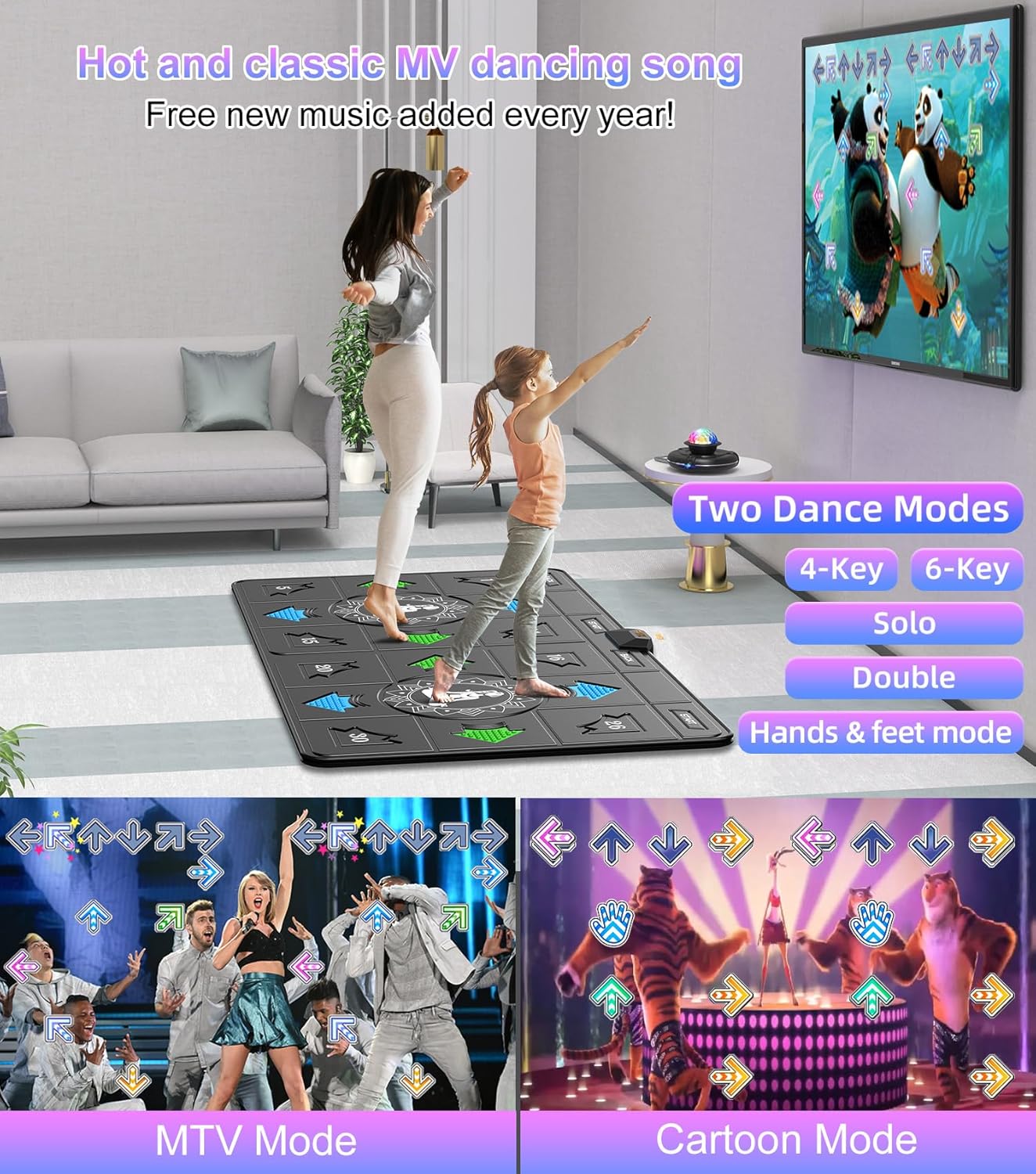 FWFX Wireless Dance Mat for Kids & Adults, Interactive TV Game System with Fitness Dance Pad, Plug & Play Indoor Sports Games for Family Fun(Gray)