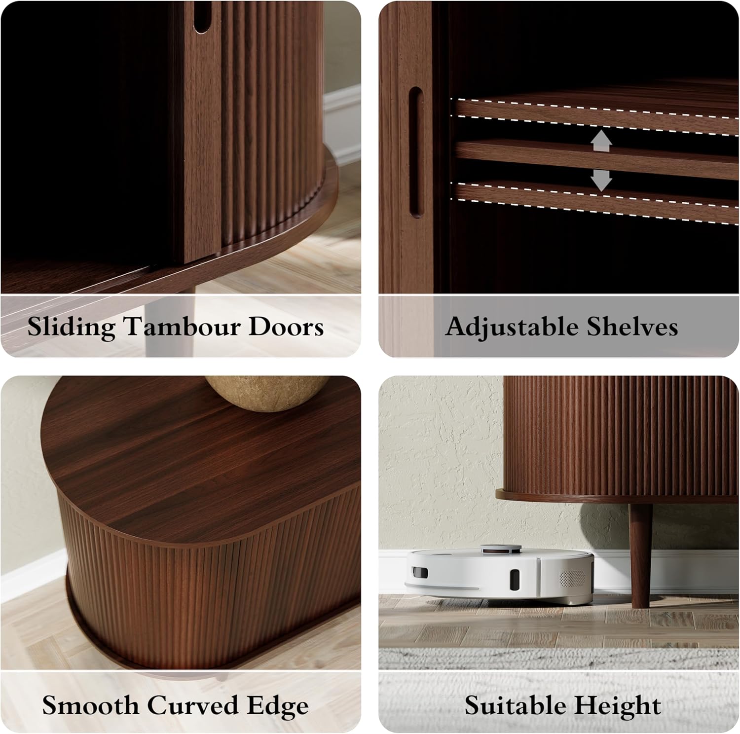 DHH 71" Fluted TV Stand with Power Outlet for TVs up to 80", TV Console with Adjustable Shelves and Sliding Door,Mid Century Modern Entertainment Center for Living Room,Bedroom (Walnut, 71Inch)
