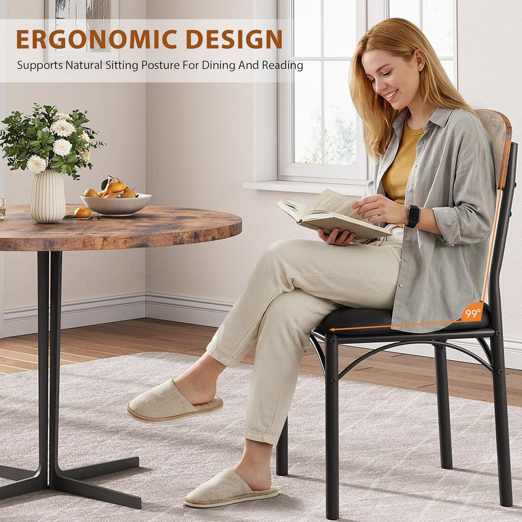 Jocoevol Dining Chairs Set of 4 - Upholstered Dining Room Chairs with PU Leather, Industrial Kitchen Chairs with Wooden Backrest and Thickened Metal Legs, for Dining Room, Living Room (Vintage)
