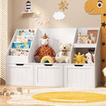 Gizoon Kids Bookshelf with Reading Nook, Kids Toy Storage Organizer with 3 Movable Drawers, Kids Reading Nook with Bench for Kidsroom Playroom and Bedroom, White