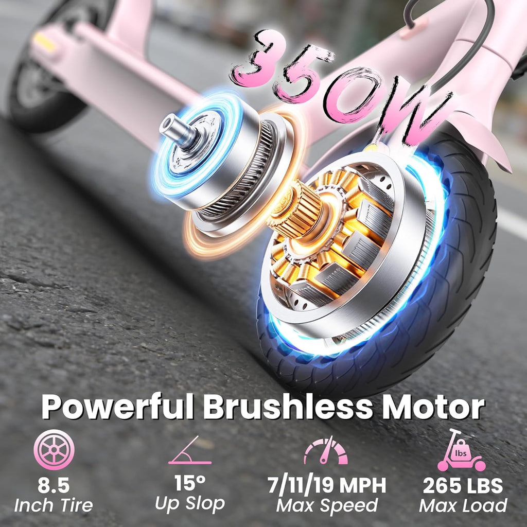 WERHY Foldable Kids Electric Scooter, 350W Motor, Max 12/16Miles Long Range, 19 MPH Max Speed, 8.5" Solid Tire, Lightweight Foldable E-Scooter with Dual Braking, Digital Display, Cruise Control