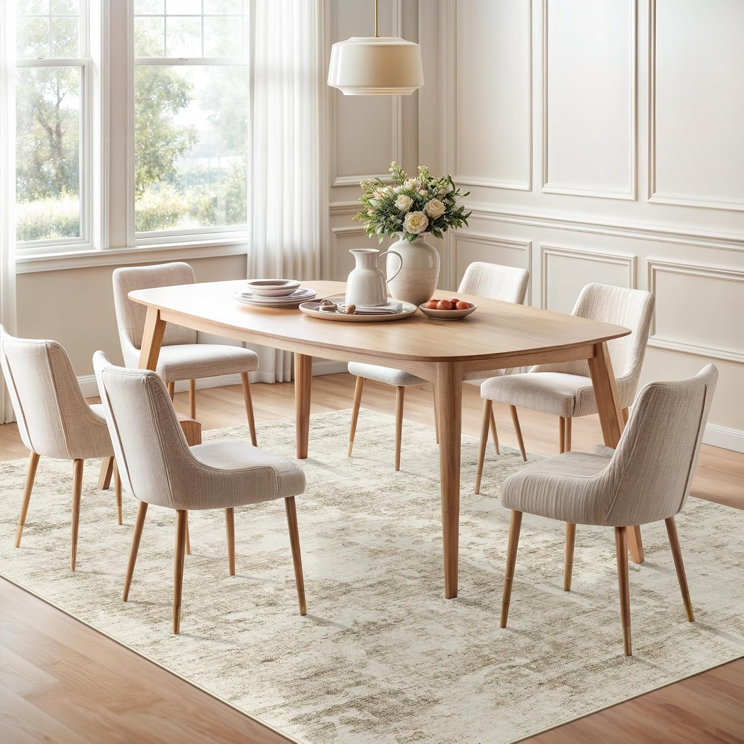 Soalmost 9x12 Area Rug for Living Room, Abstract Non Slip Machine Washable Vintage Carpets, Low Pile Lightweight Large Rug for Bedroom, Dining Room, Home Office Beige Gray