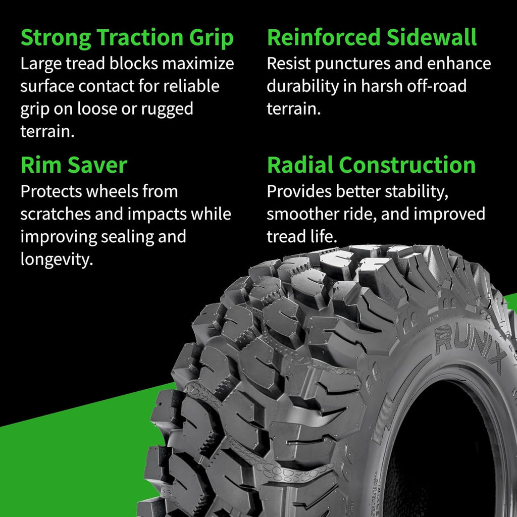 RUNIX ATV UTV Radial Tires, RUNIX TerraVance, 27X9R14 Front, 27X11R14 Rare, Set of 4, SXS, Side by Side, Radial Tire, All Terrain, 6PR, Tubeless, 27X9-14, 27X11-14