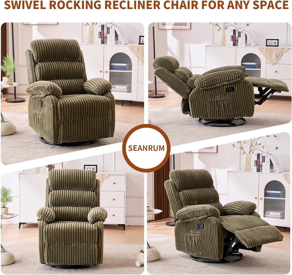 Cloud-Soft Velvet 360° Swivel Rocking Chair Nursery Recliner - High Back Gliding Recliner Chair, Plush Footrest, Supportive Armrests & Side Storage Pocket, Ideal for Nursery & Living Room, Green