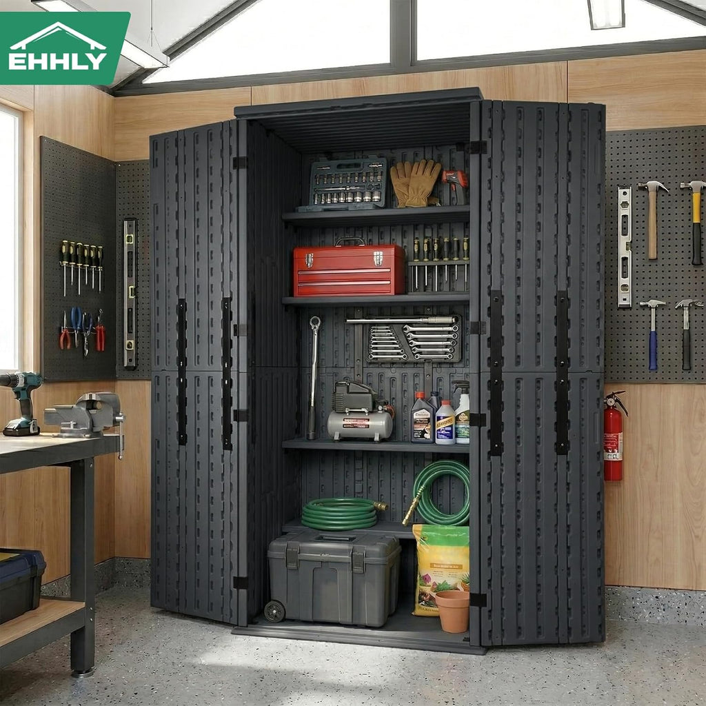EHHLY Heavy Duty Tall Storage Cabinet Outdoor Weatherproof, 28 Cuft Garage Storage Cabinet with 4 Adjustable Shelves, Lockable Kitchen Pantry Closer Organizer, 31Wx23Lx66H, Sage Grey