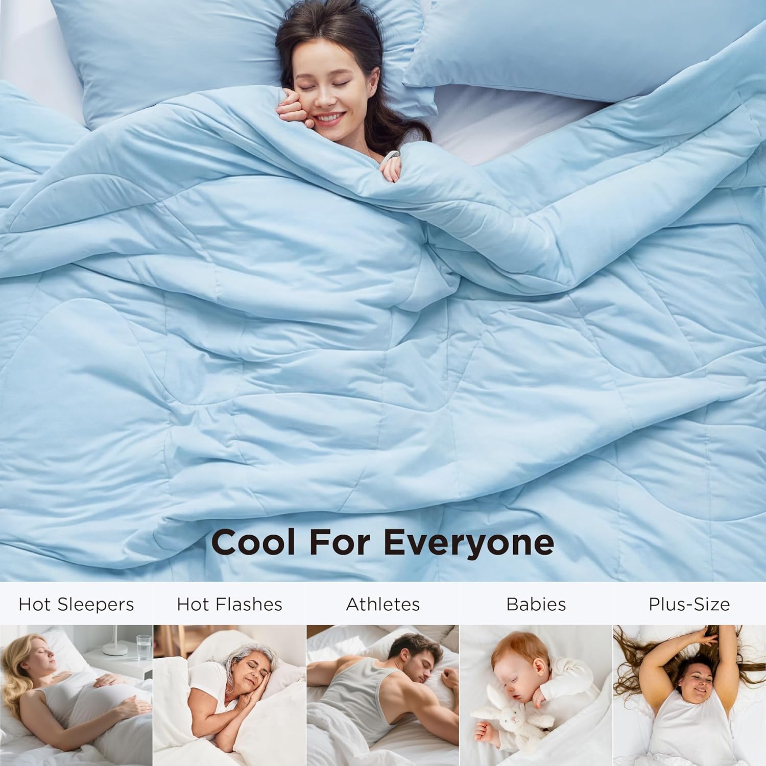 Bedsure Cooling Comforter Queen Size - Cooling Blankets for Hot Sleepers, Lightweight Comforter for Summer with Dual-Sided Cool Tech, Soft Breathable Cold Blanket for Sleeping, Blue, 88x88 Inches