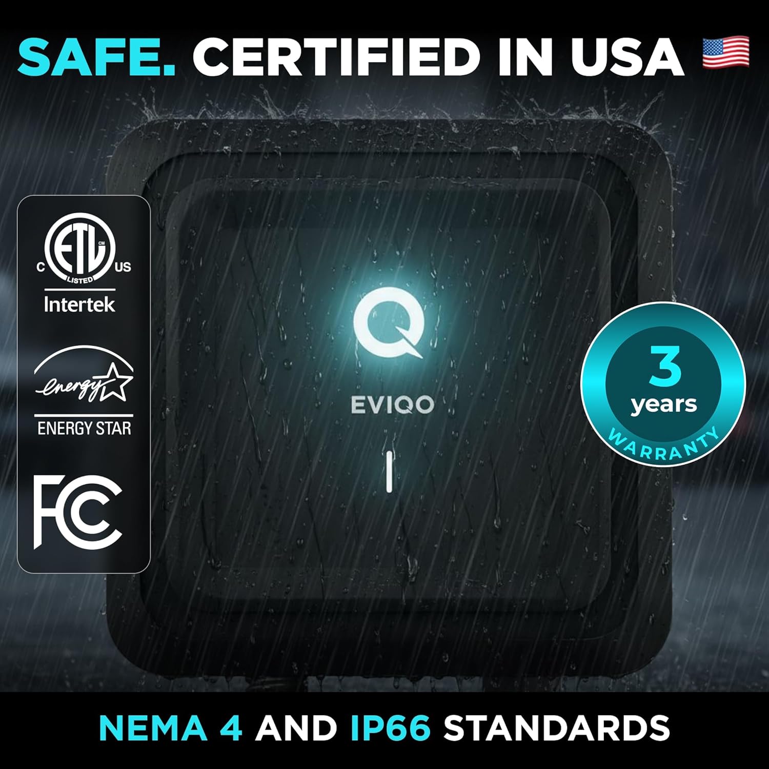 EVIQO NACS Charger for Tesla 48 Amp 240V Hardwired Level 2 EV Charger - Wall EV Charger Level 2, 25ft Cable, WiFi (2.4 GHz) Smart App - Weatherproof, Outdoor (IP66,NEMA 4) UL, ETL Certified