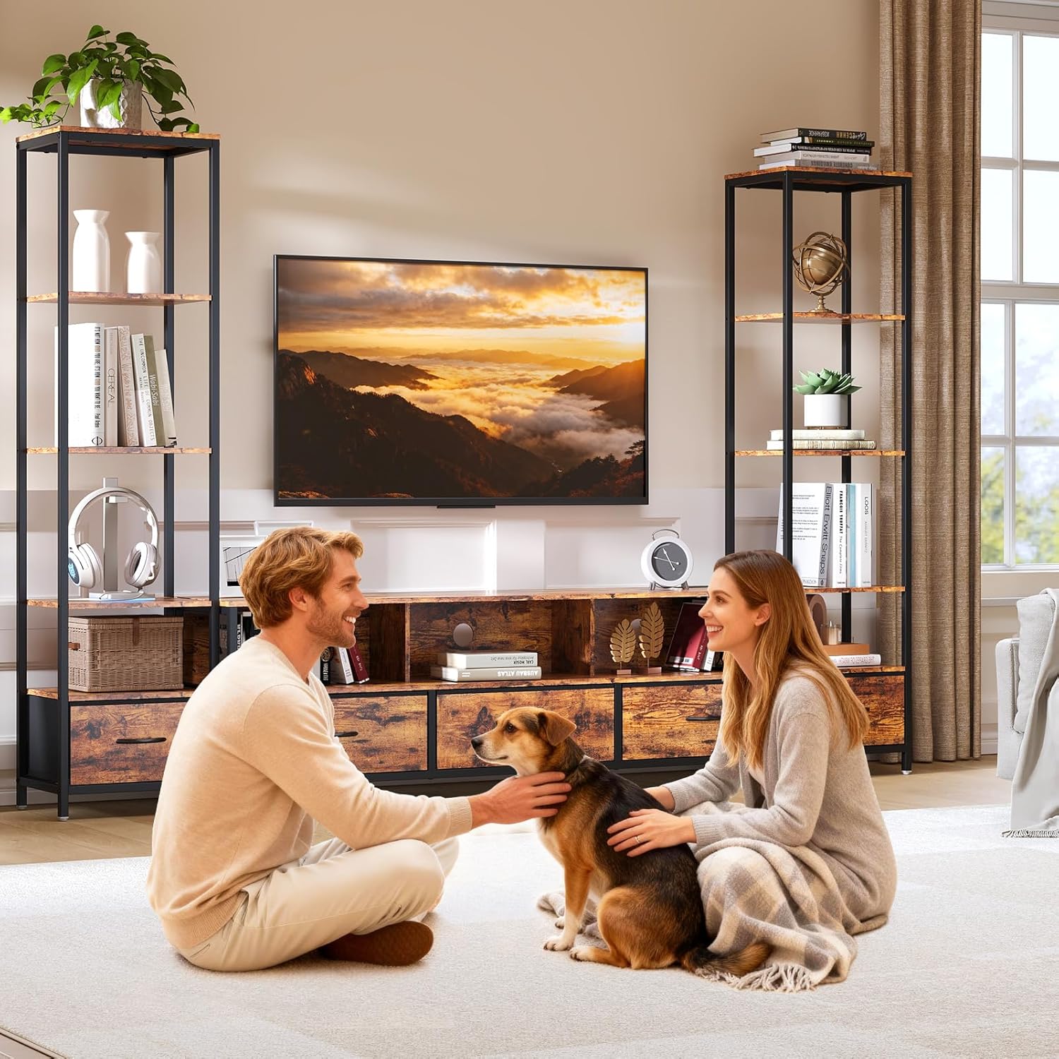 IDEALHOUSE TV Entertainment Center for Living Room, Large LED TV Stand with Storage, Modern Media Center for TVs Up to 70"