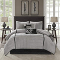 Madison Park Cozy Comforter Set Casual Blocks Design All Season, Matching Bed Skirt, Decorative Pillows, King(104"x92"), Dune Suede, Black Grey, 7 Piece