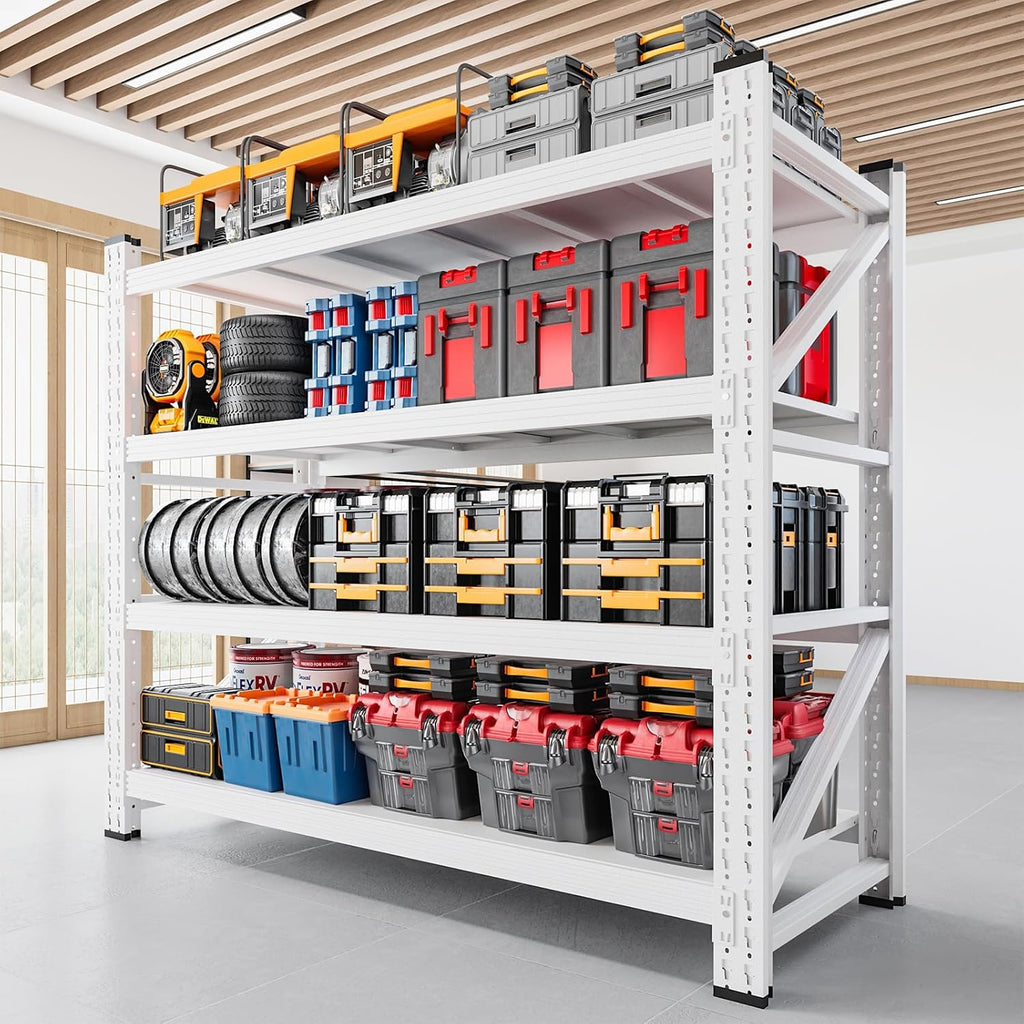 RAVIGIN 3000LBS Storage Shelves, 48" W Garage Shelving Heavy Duty Metal Adjustable Garage Shelves, Shelving Units Industrial Shelving for Warehouse, 48" W x 23.7" D x 70" H,White