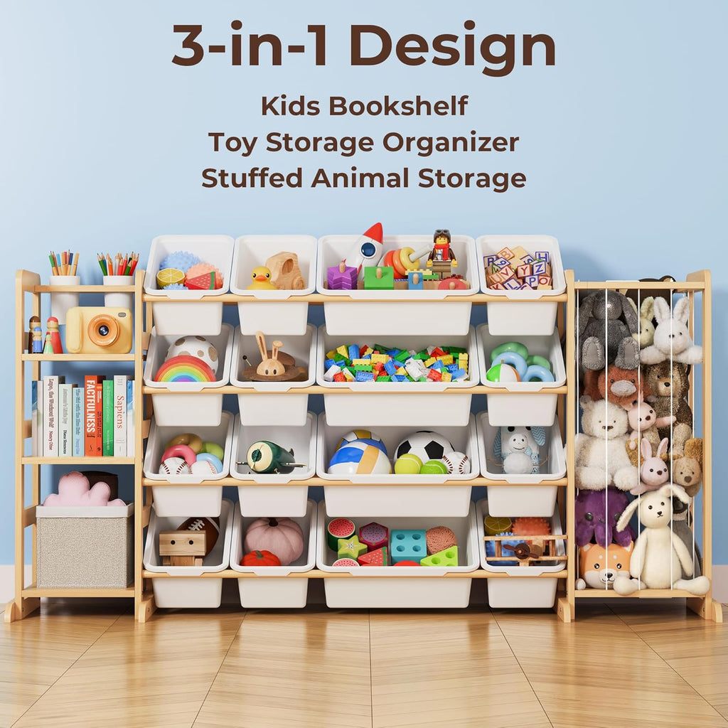 Toy Storage Organizer with Bookshelf and Stuffed Animal Storage - Playroom Organization with Shelves and 12 Bins - Living Room Box for Lego - Bedroom Decor Essentials