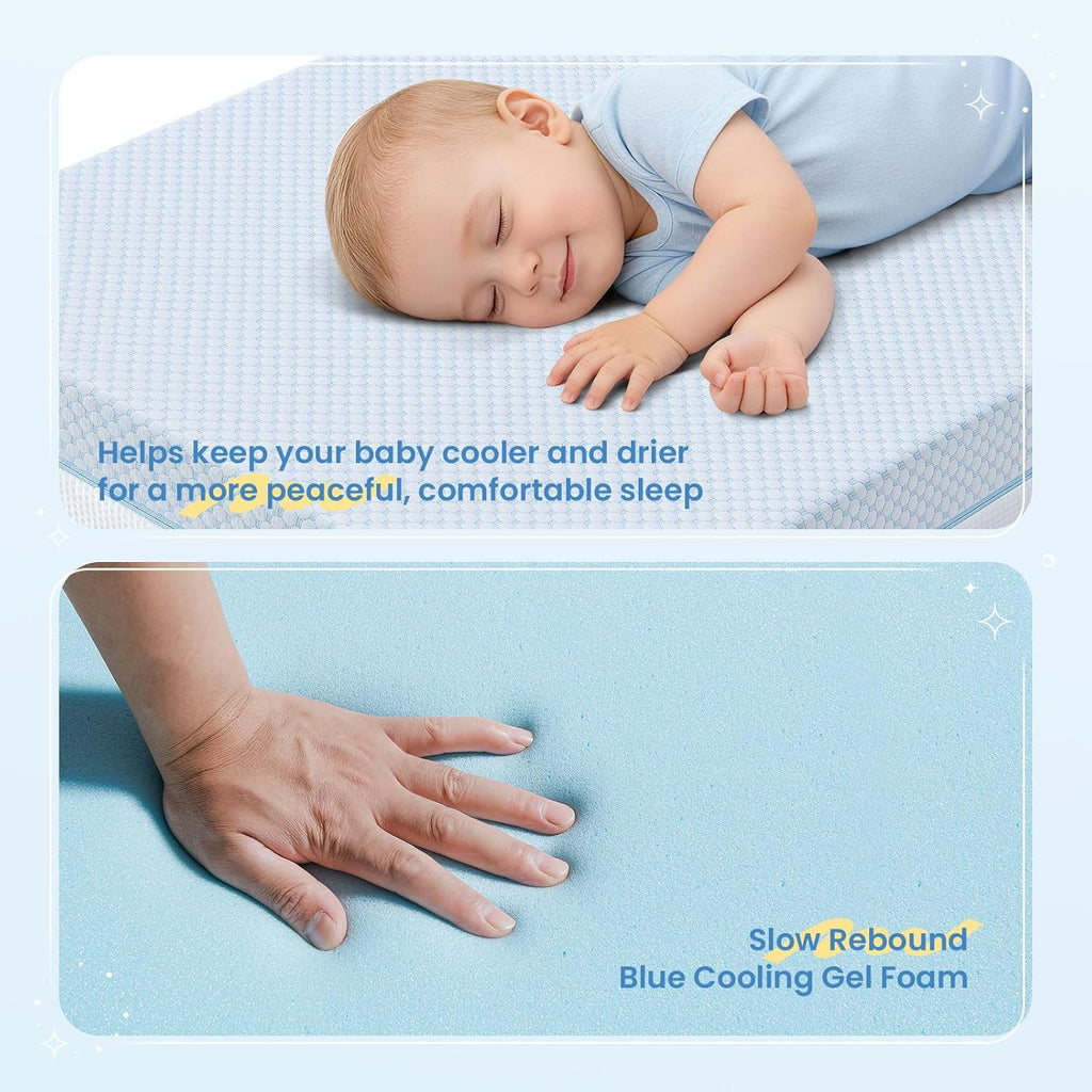 6" Dual Sided Crib & Toddler Mattress (Firm & Plush) - Memory Foam, Lux Cooling Removable Cover for Infant All-Night Comfort - CertiPUR-US Certified (Blue & White)