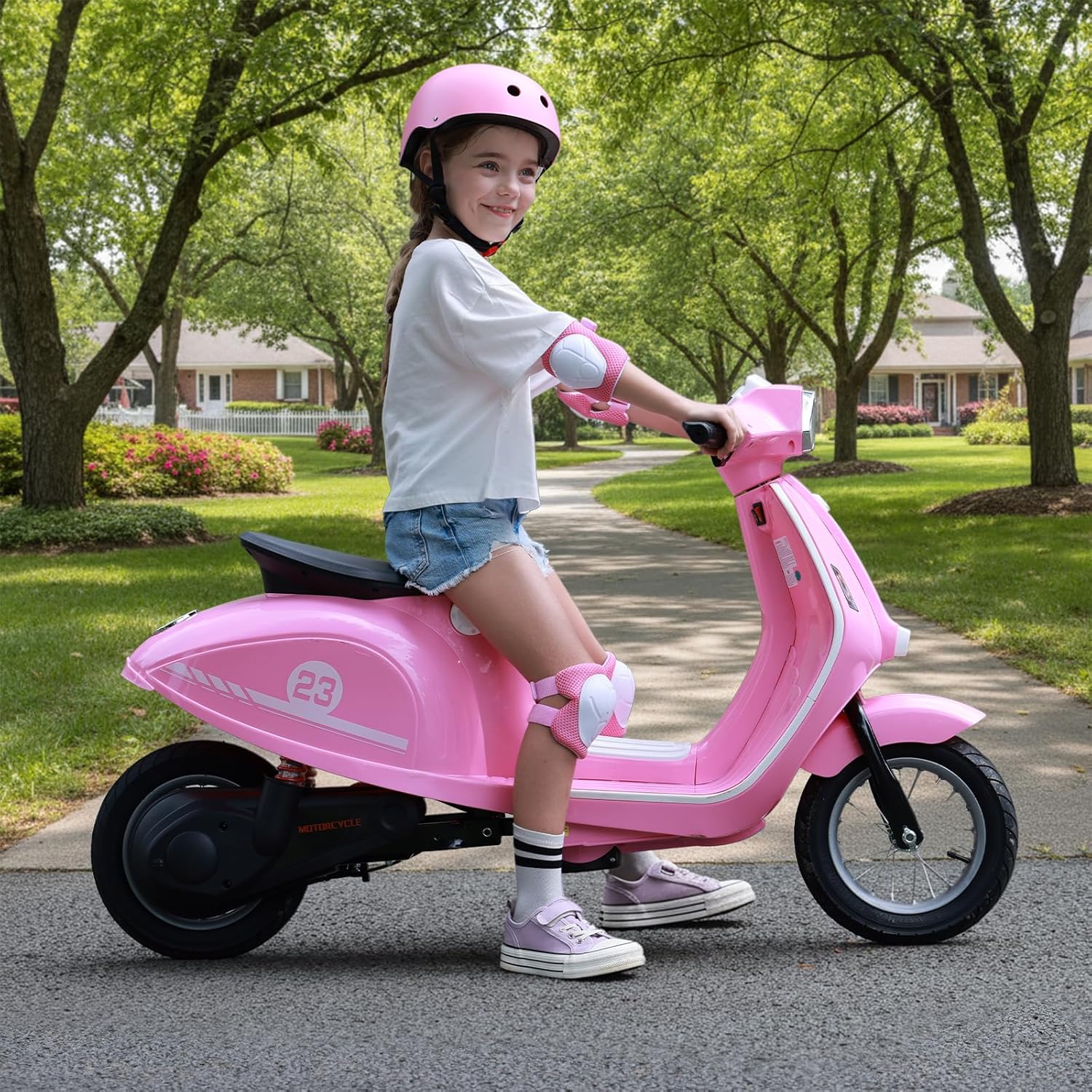 Kids Motorcycle, 2 Wheel Electric Motorcycle for Girls Ages 8-12, 24V Ride on Toys with Music, Story, Headlight, 3 Speed Options, Up to 60min Ride Time, for Riders up to 143 lbs, Easy Assemble, Pink
