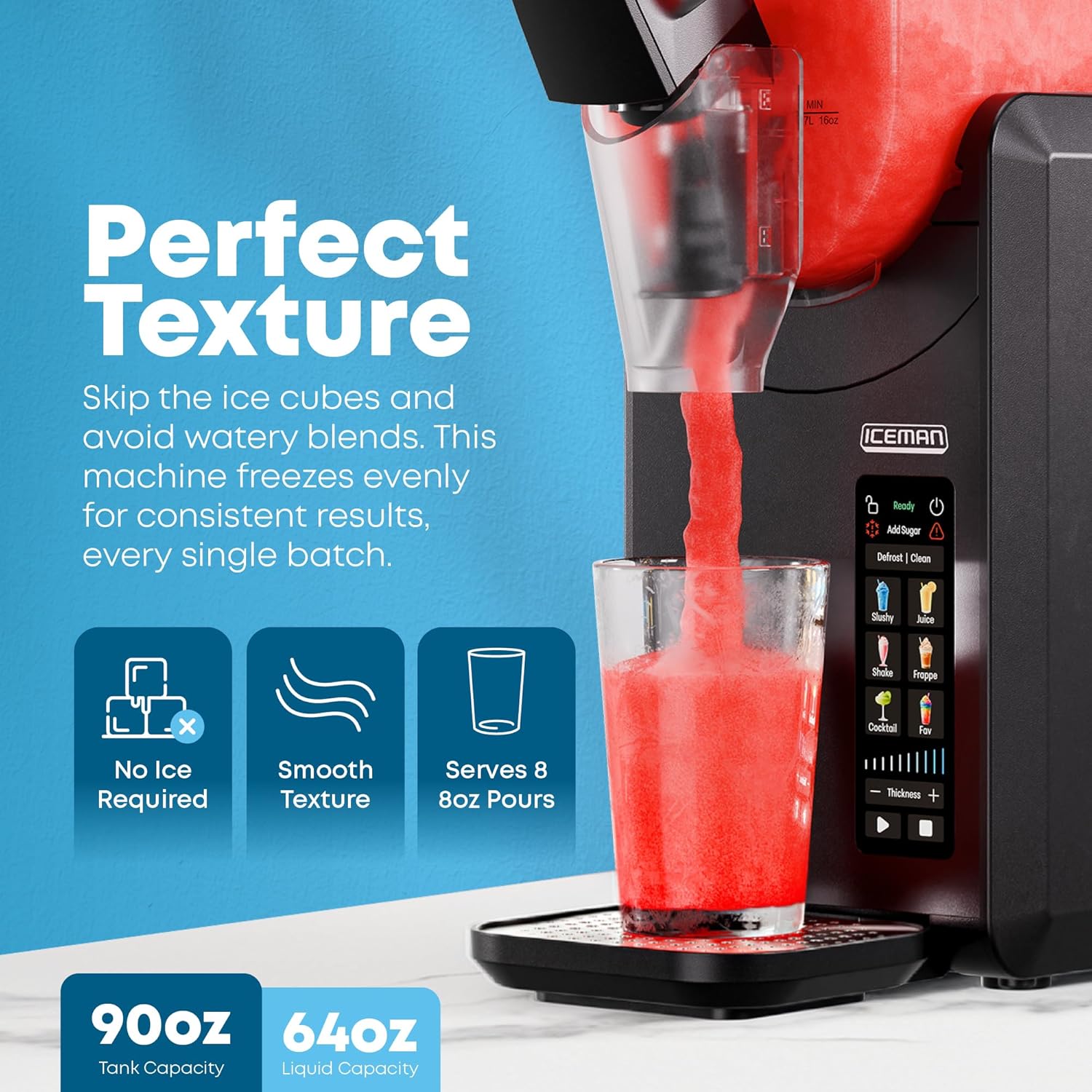 Iceman by Chefman Slush-Ease MAX 90oz Slushie Machine, 64oz Liquid Capacity Frozen Drink Maker & Slushy Machine with 5 Presets and LED Display, Perfect for Frozen Margaritas, Frappes, Smoothies