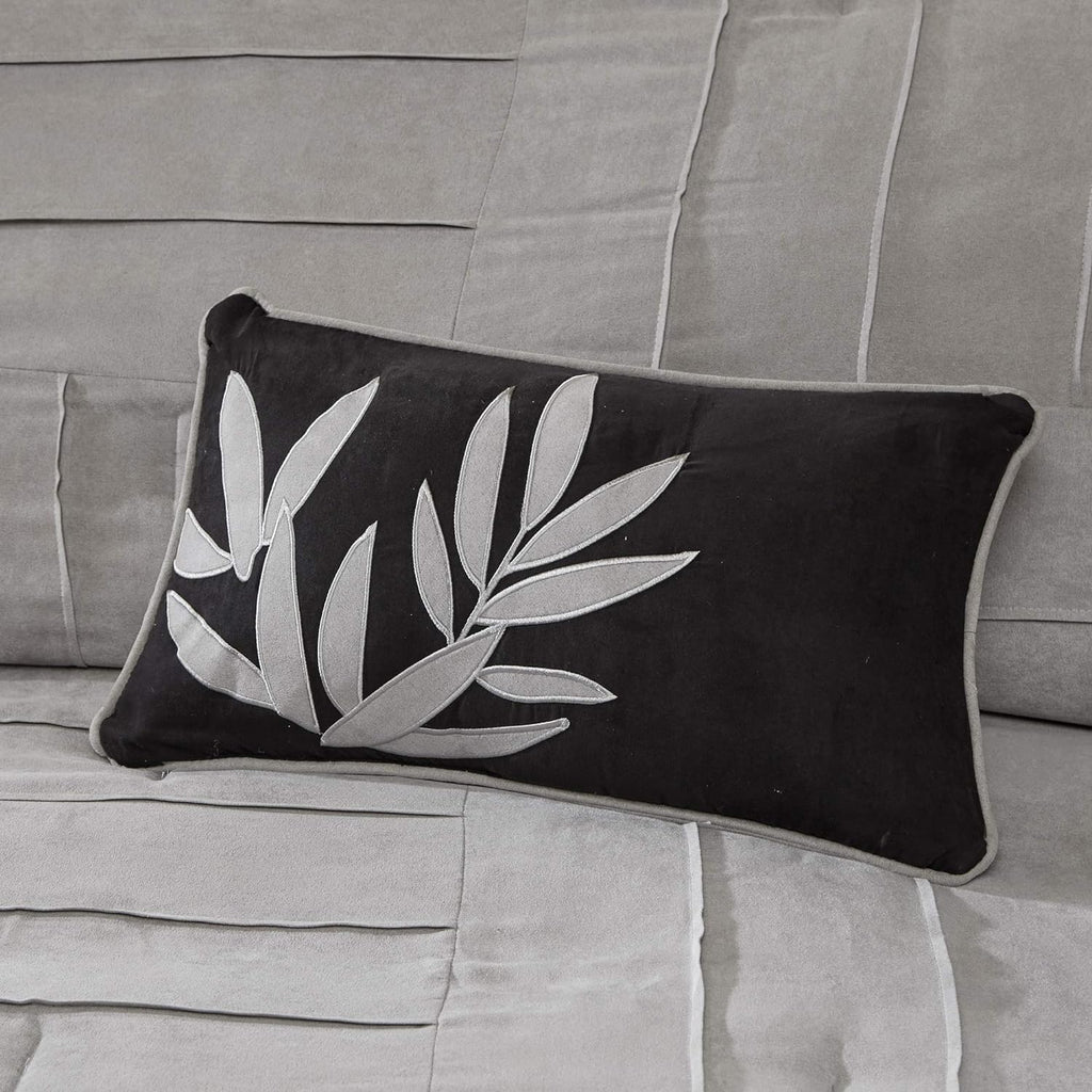 Madison Park Cozy Comforter Set Casual Blocks Design All Season, Matching Bed Skirt, Decorative Pillows, King(104"x92"), Dune Suede, Black Grey, 7 Piece