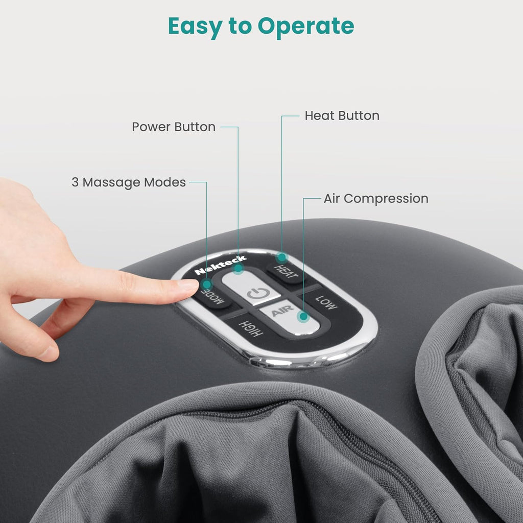 Nekteck Shiatsu Foot Massager with Heat [2026 Upgraded], 3 Modes Deep Kneading Therapy Air Compression, Feet Massage Tool for Plantar Fasciitis, Relaxation Gifts for Men Women, Fits Size to US 13