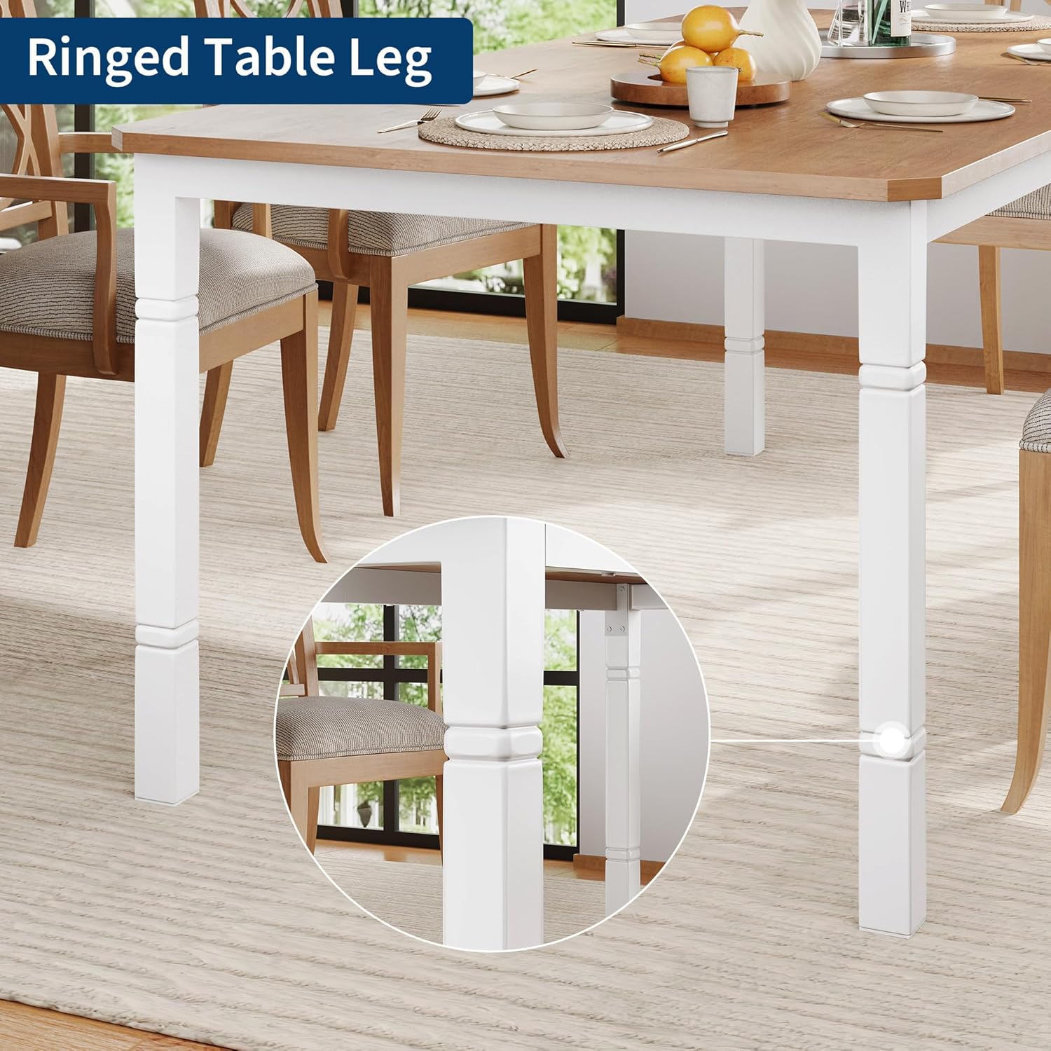 Garvee Large Dining Table for 6-8 People, 79" Wooden Kitchen Table with Sturdy Metal Frame, Dining Room Table for Dining Room, Kitchen, White Leg & Natural
