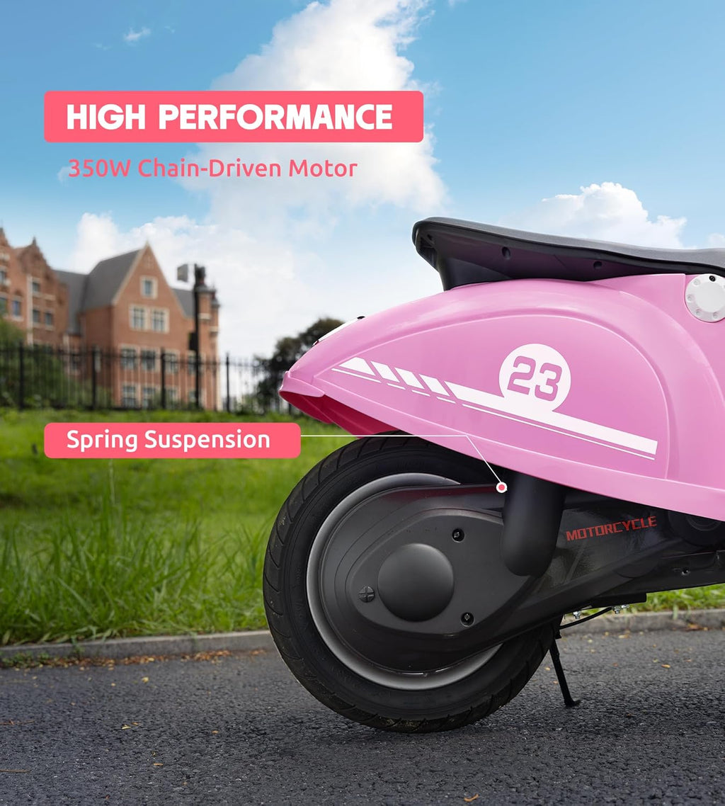 Kids Motorcycle, 2 Wheel Electric Motorcycle for Girls Ages 8-12, 24V Ride on Toys with Music, Story, Headlight, 3 Speed Options, Up to 60min Ride Time, for Riders up to 143 lbs, Easy Assemble, Pink
