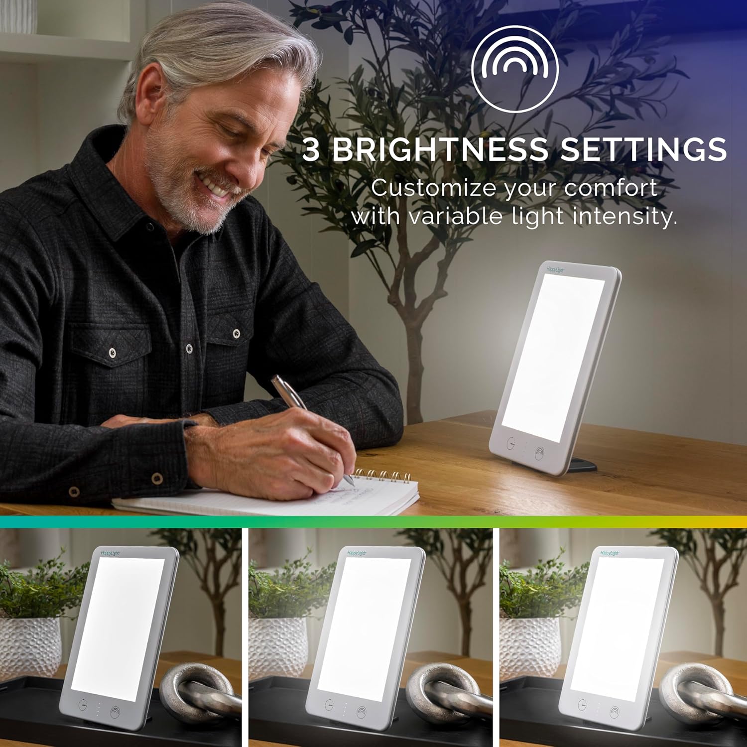 Verilux HappyLight Lumi Plus - Light Therapy Lamp with 10,000 Lux, UV-Free, LED Bright White Light with Adjustable Brightness, Countdown Timer, & Detachable Stand - Boost Mood, Sleep, and Focus