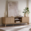 OKD 70" Mid Century Modern Fluted TV Stand, Entertainment Center, Sideboard, Media Console for Living Room with 2 Soft Close Door/Adjustable Shelves (Natural Oak)