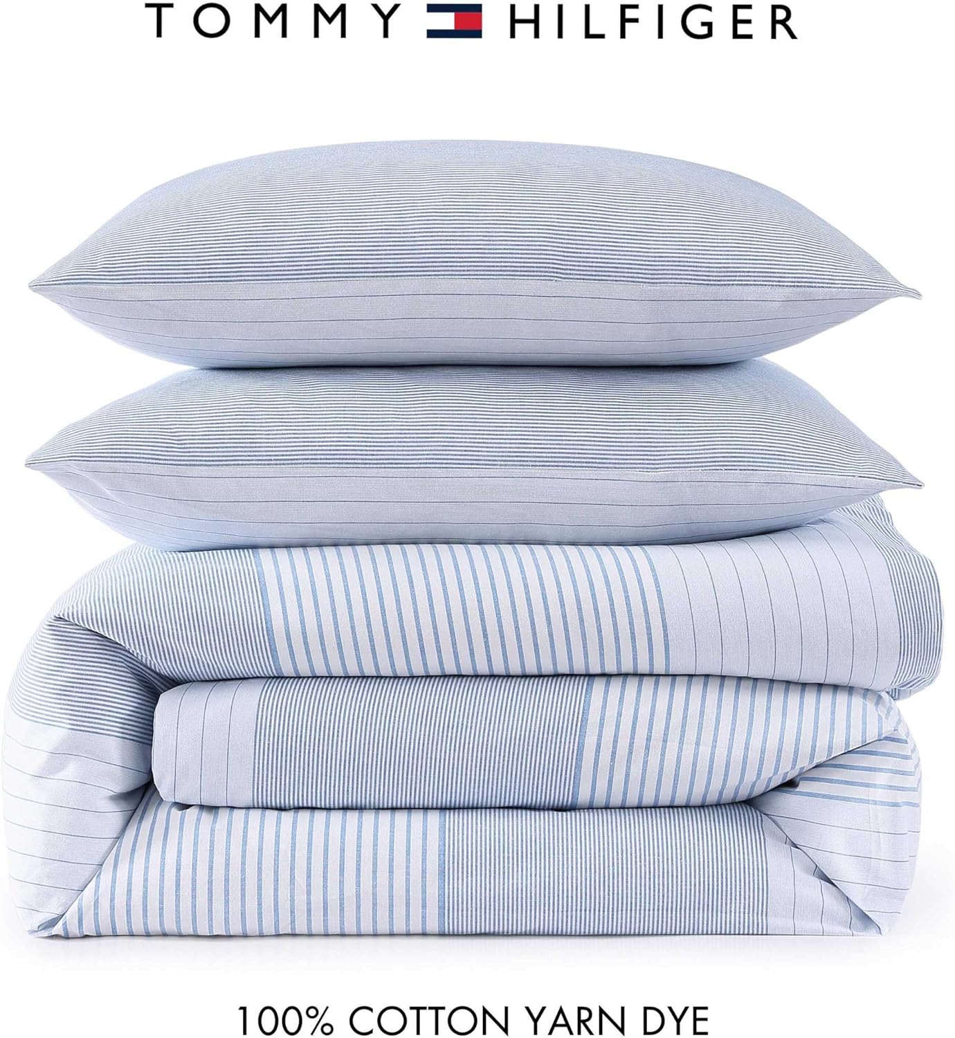 Tommy Hilfiger - King Comforter Set, Super Soft Bedding with Matching Sham, Breathable Bed Essentials (Modern Stripe White, King)