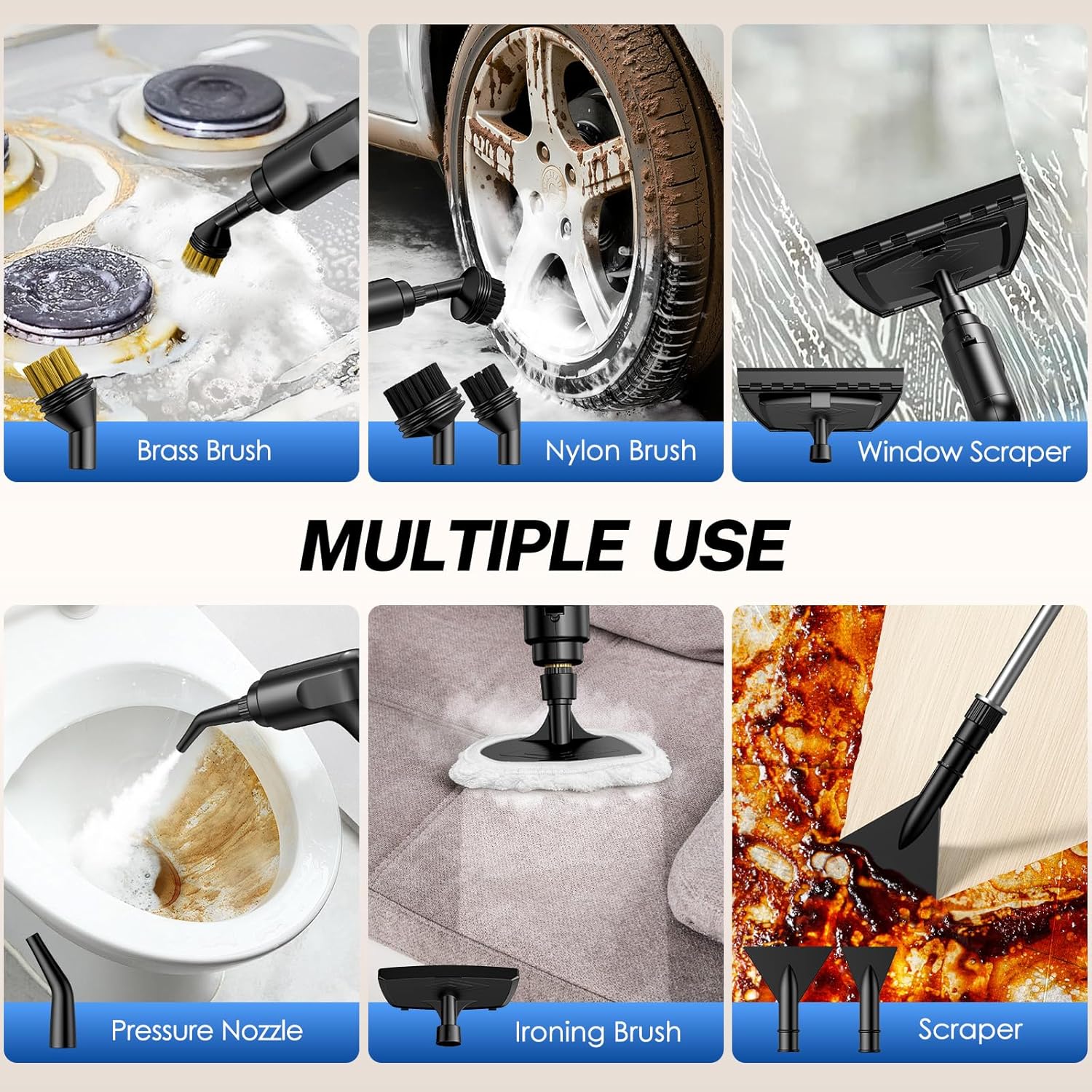 ODSD Steam Cleaner for Home & Car, 3-Level Adjustable Steamer for Cleaning, 15s Heat-Up & 1.6L Large Tank, Handheld Steam Cleaner for Car Detailing, Home, Tile, Grout,Furniture with 15pcs Accessories