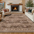 Hazo Haus Boho Taupe Brown Living Room Rug 8x10 - Modern Vintage Traditional Eclectic Oriental Neutral, Washable Low Pile Non-Slip Extra Large Area Rugs for Dining Under Table Bedroom Lounge