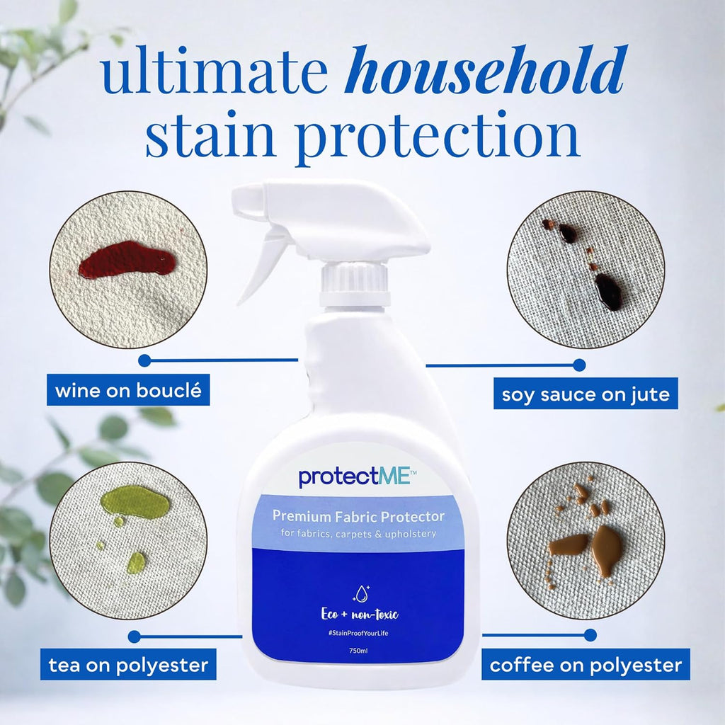 protectME Fabric Protector and Stain Resistant Spray - Upholstery Fabric Spray for Stain Guard for Carpet, Shoes, Couch, Sofa - Non Toxic Water Based Furniture Protector - 84.5 Fl. Oz. +Sprayer