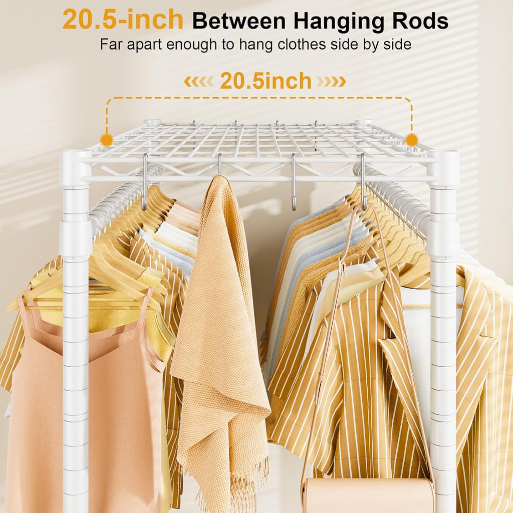 ULIFHOME P4 Plus Rolling Clothes Rack Heavy Duty, Clothing Racks for Hanging Clothes, Free Standing Garment Racks with Wheels, Portable Closet Rack 45''W × 20.5''D × 80.5''H, Max Load 570 Lbs, White