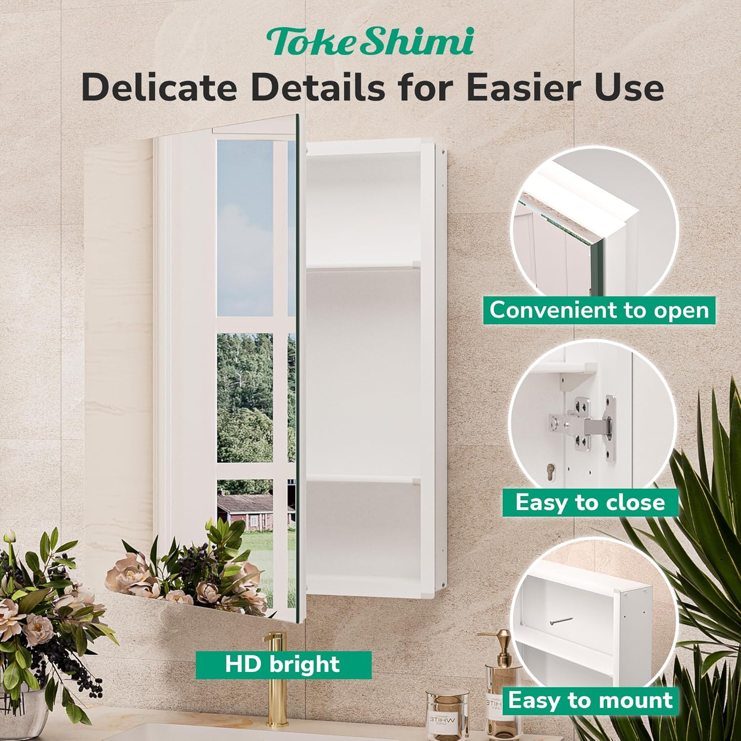 TokeShimi 20x26 Medicine Cabinet Mirror with Storage Tempered, Aluminum Surface Mount or Recessed Medicine Cabinet White with Adjustable Shelves for Bathroom Vanity Modern Farmhouse