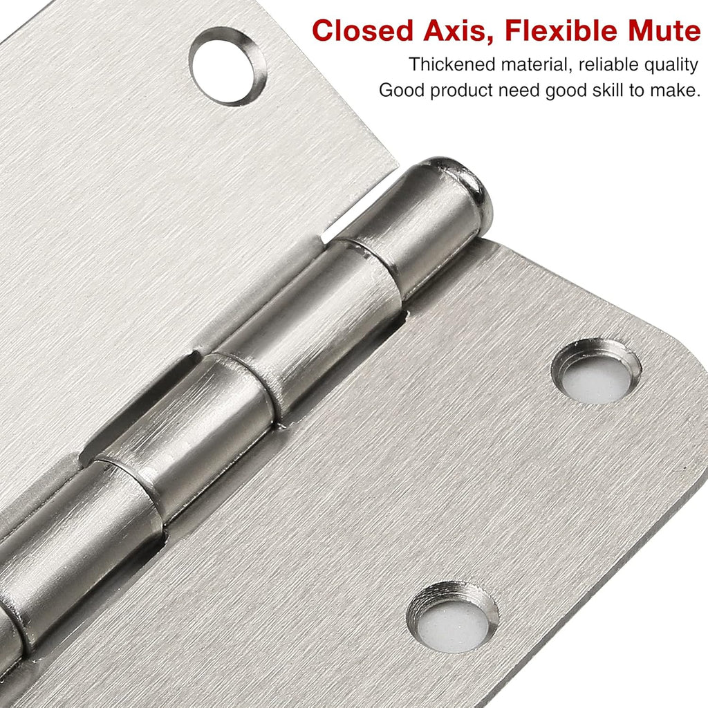 24 Pack Brushed Nickel Door Hinges 3.5 x 3 1/2 Inch Interior Rounded 5/8" Radius Corners Iron Bifold Silver Residential Satin Nickels Hinge for Doors Hardware Kit Office Bedroom Study Living Room