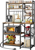 Kitsure Baker's Rack with Power Outlet - Storage Rack with Kitchen Shelves and 12 Hooks, Versatile Coffee Bar and Microwave Stand for Appliances, Pantry, Home Organization,Brown, 38.0" x 15.5" x 67.0"