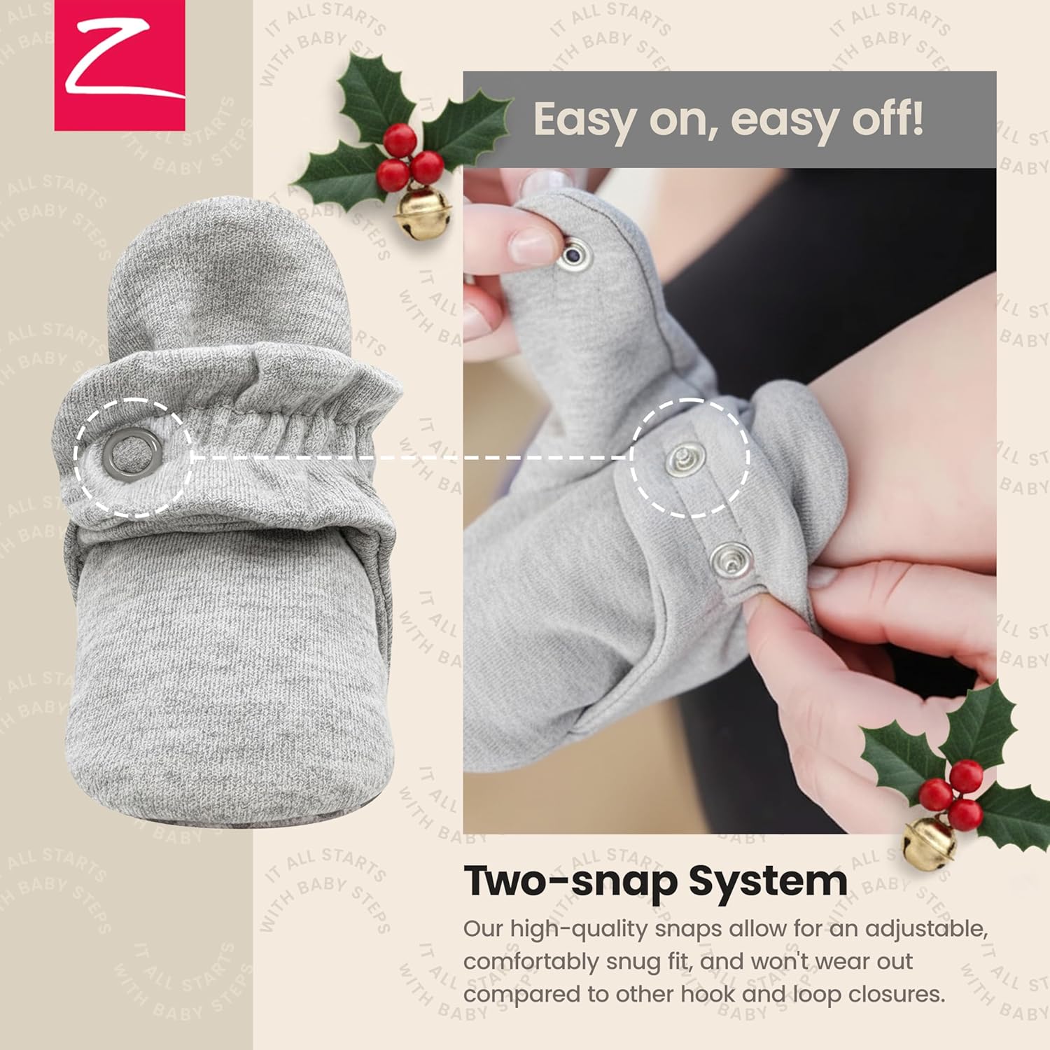 Zutano Unisex Organic Cotton Baby Booties, Stay-On and Non-Slip, Newborn to Toddler