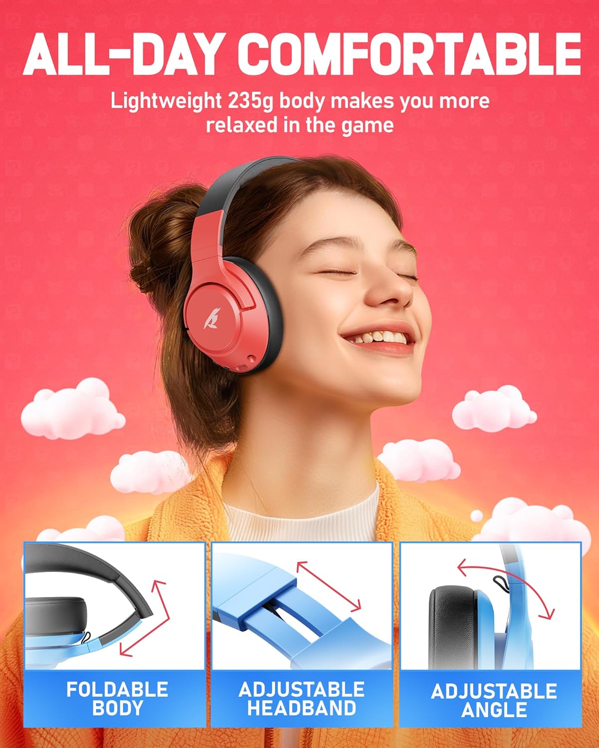 CG-01 2.4Ghz Wireless Gaming Headset for Nintendo Switch丨OLED丨Lite, Bluetooth 5.4 Gaming Headphones with Noise Cancelling Microphone, 40Hr Battery, USB & Type-C Connector for PS5, PS4, PC, Laptop, Mac