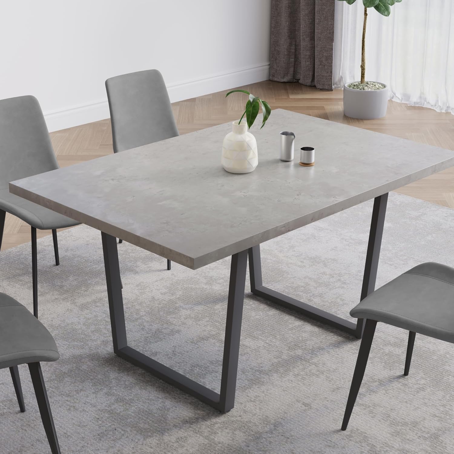 HIPIHOM 5 Piece Dining Table Set, 42.9 Inch Modern Kitchen Dining Table and Leather Dining Chairs for Kitchen Dining Room (Table + 4 Grey Chairs)
