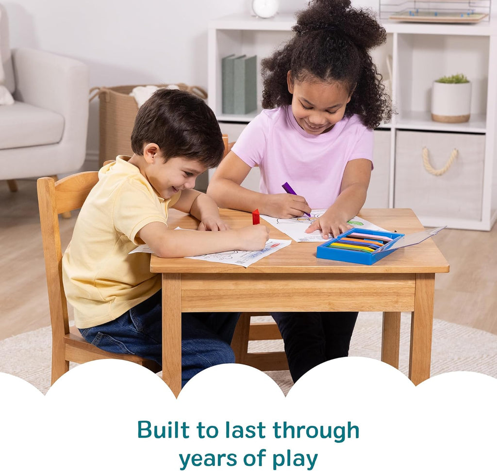 Melissa & Doug Solid Wood Kids Table and Chairs (2), Premium Quality Wooden Toddler Table and Chair Set for Kids Playroom Furniture & Montessori Classroom Furniture for Boys & Girls Ages 3+