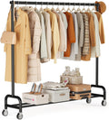 Heavy Duty Clothing Racks for Hanging Clothes Rack, 45" Wide Rolling Garment Rack Metal Clothing Hanger Rack with Wheels Wardrobe Rack for Coats, Shirts, Dress, (Black)