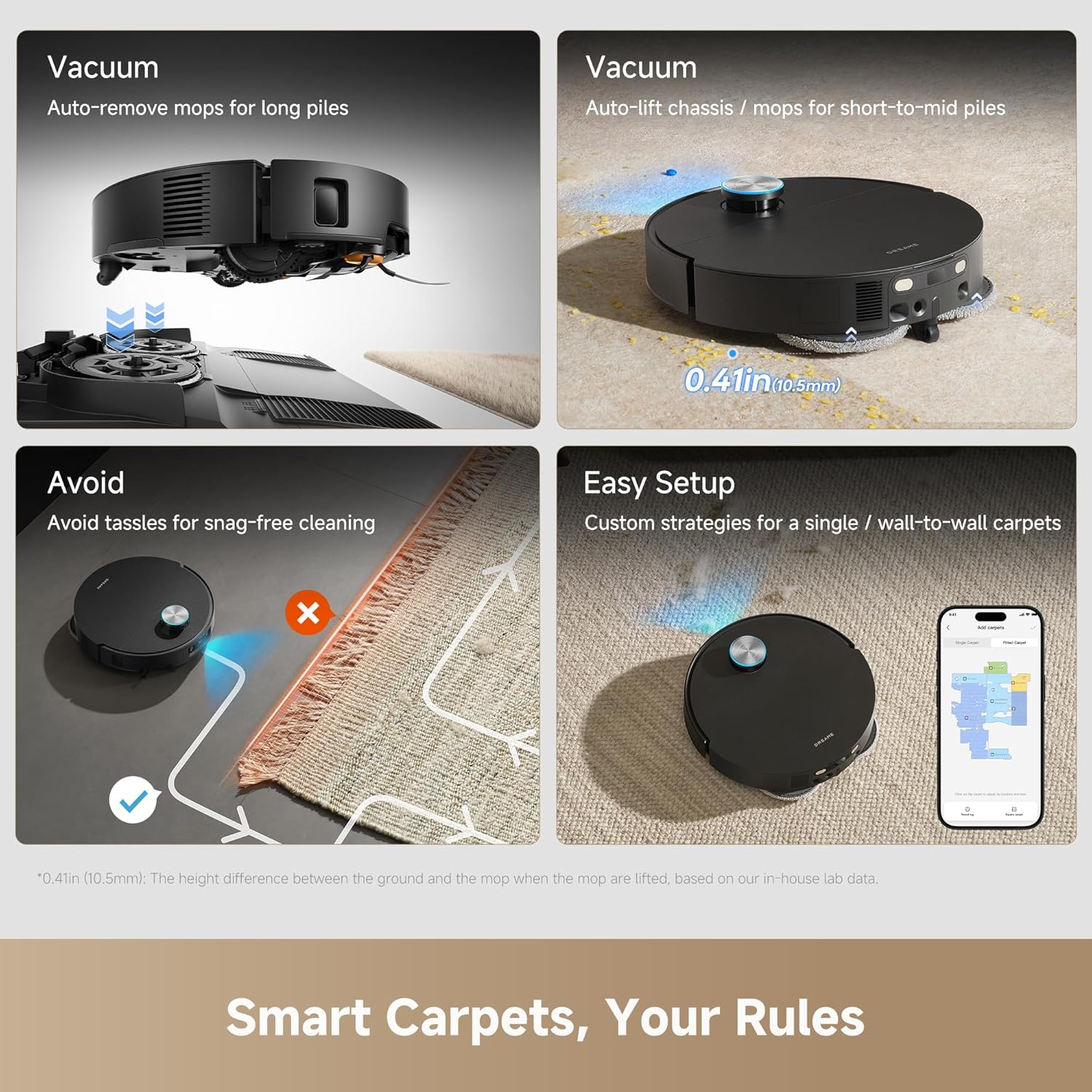 DREAME X60 Ultra Robot Vacuum and Mop, 3.13in Ultra-Thin Design, 3.47in Obstacle Clearing, 35,000Pa Suction, Self Emptying&Refilling, Mop Self-Cleaning, 100% Detangling, 280+Obstacle Avoidance, Black