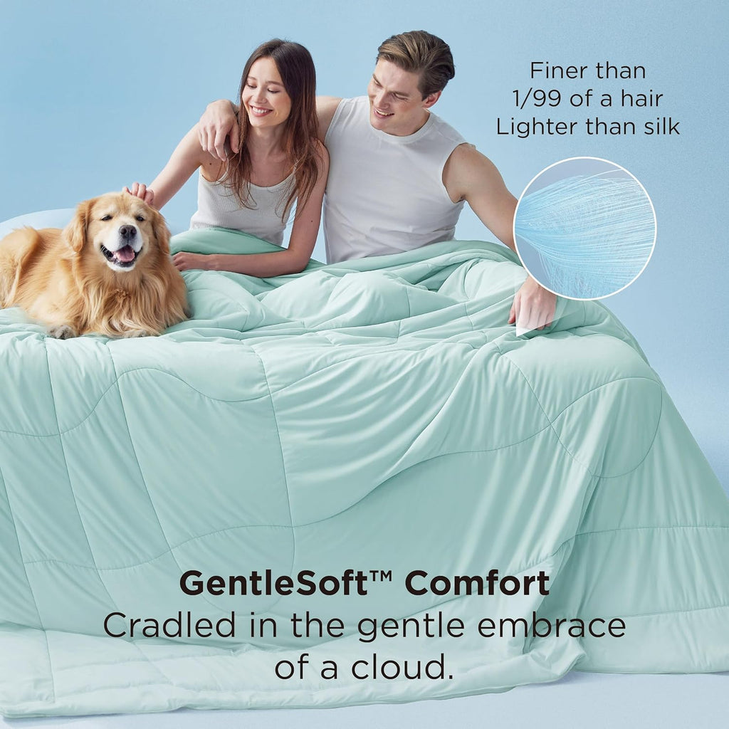 Bedsure Cooling Comforter Queen Size - Cooling Blankets for Hot Sleepers, Lightweight Comforter for Summer with Dual-Sided Cool Tech, Soft Breathable Cold Blanket for Sleeping, Green, 88x88 Inches