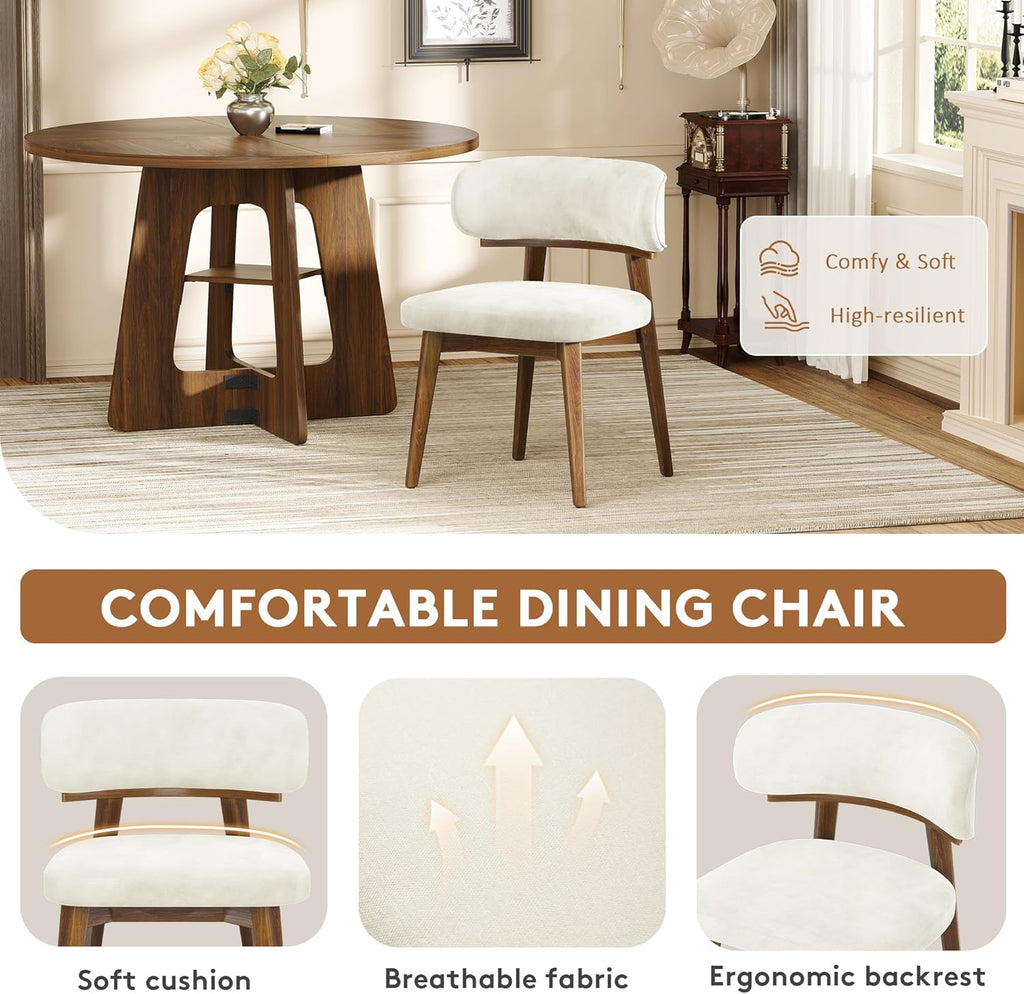 Dining Chairs Set of 4, Modern Upholstered Dining Chairs, Wooden Kitchen Chairs for Dining Room with Ergonomic Curved Backrest
